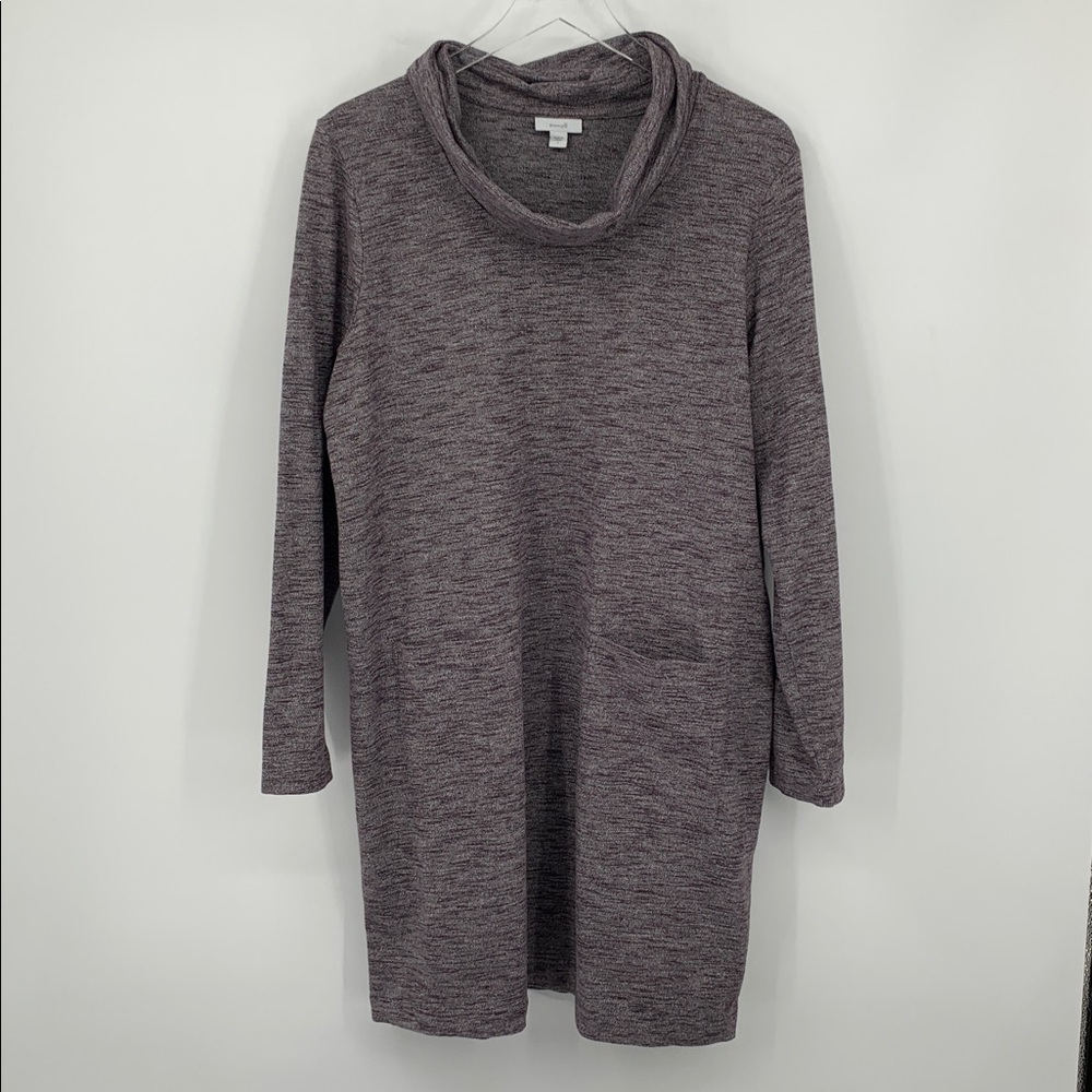 Pure J Jill knit tunic dress space dye brown turtleneck knit cowl patch pocket L